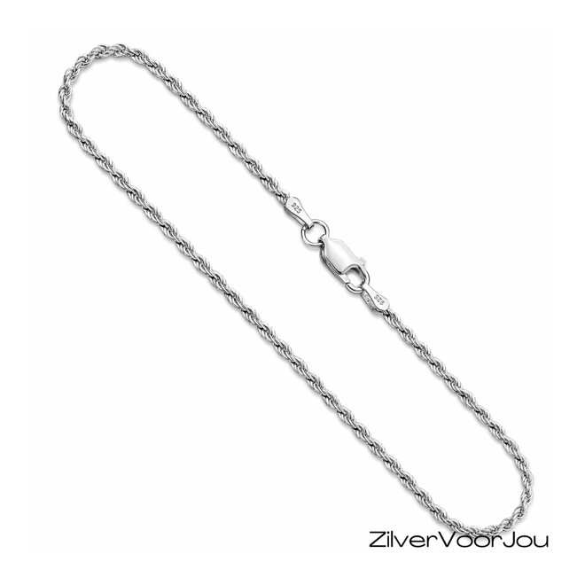 Zilveren rope enkelketting 25 cm 2 mm