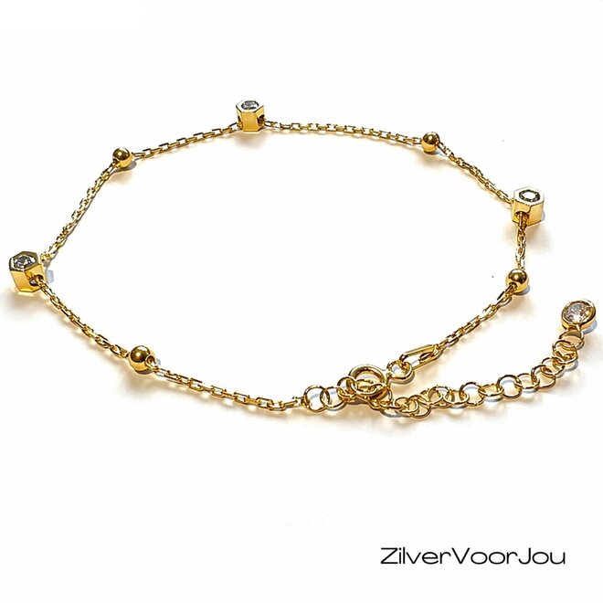 Gold plated 925 zilveren enkelketting bal zirkonia