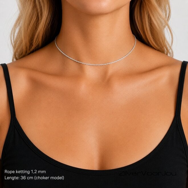 Zilveren rope ketting 36 cm 1.4 mm