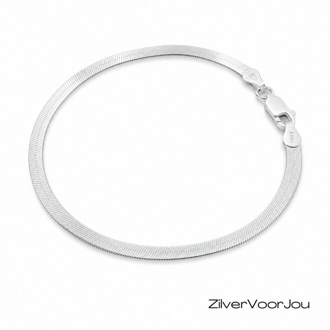 Zilveren platte schakelarmband 18 cm