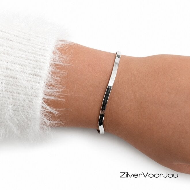 Zilveren platte schakelarmband 18 cm