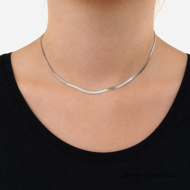 Zilveren platte schakel ketting 3.3 mm