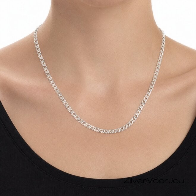 Zilveren 45 cm rombo dubble schakel ketting 4 mm breed