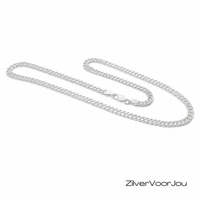 Zilveren 55 cm rombo dubbele schakel ketting 4 mm breed
