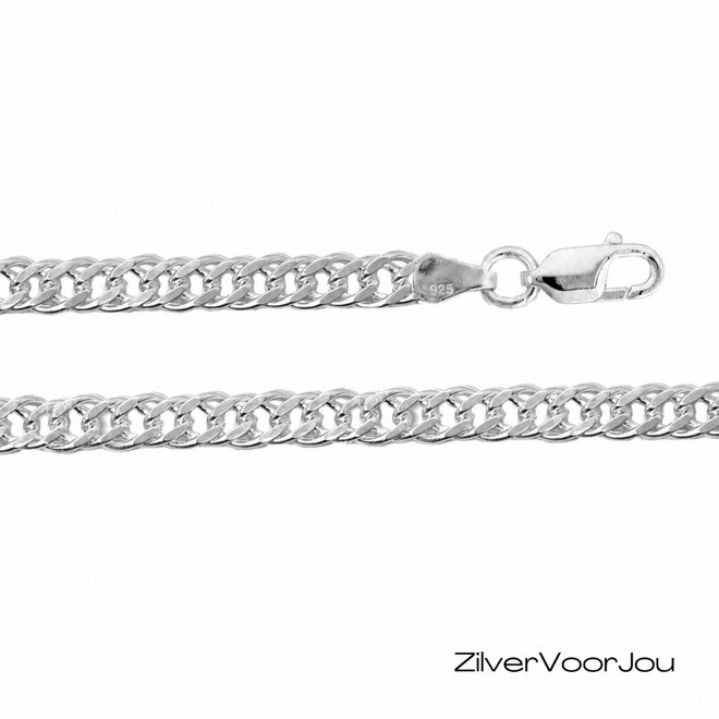 Zilveren 55 cm rombo dubbele schakel ketting 4 mm