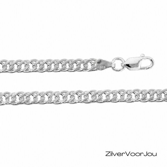 Zilveren 60 cm rombo dubbele schakel ketting 4 mm