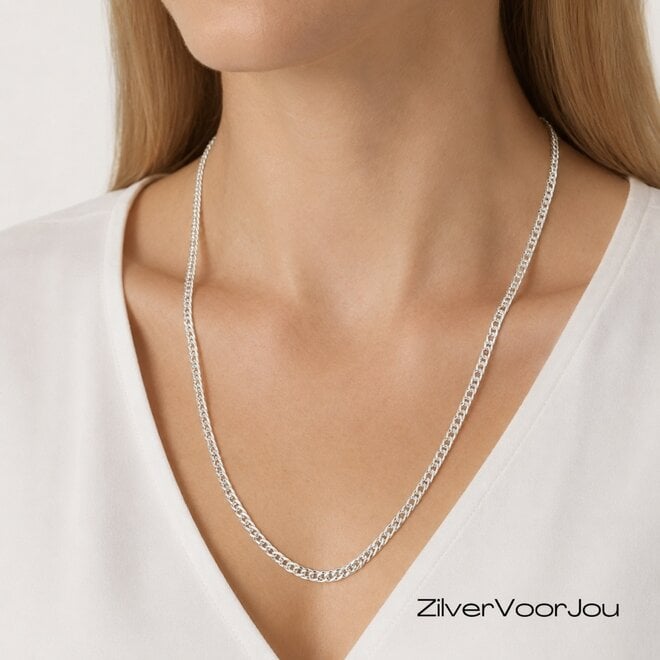 Zilveren 60 cm rombo dubbele schakel ketting 4 mm breed