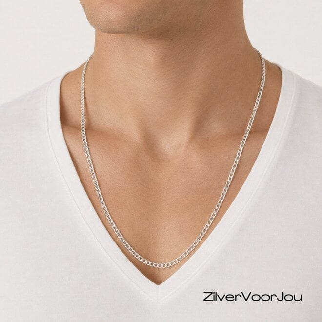 Zilveren 60 cm rombo dubbele schakel ketting 4 mm breed