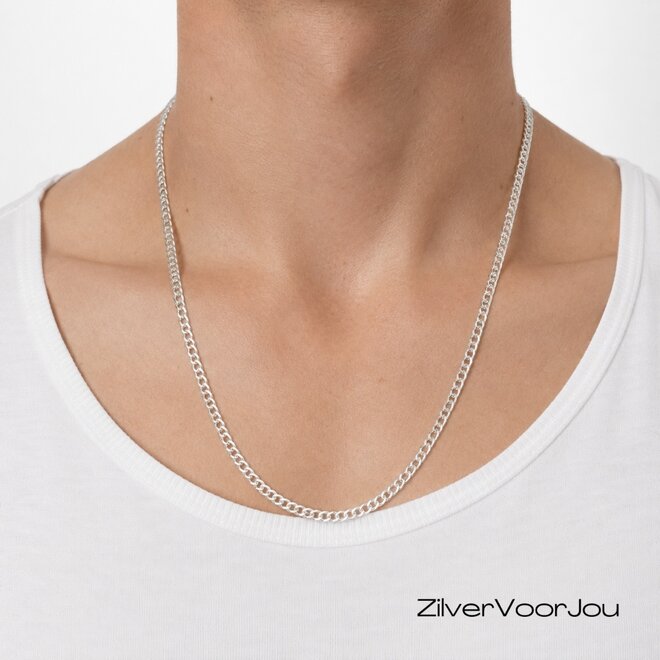 Zilveren 55 cm rombo dubbele schakel ketting 4 mm breed