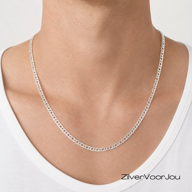 Zilveren 50 cm rombo dubbele schakel ketting 4 mm breed