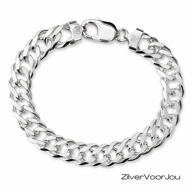 Zilveren dubbele gourmet schakel heren armband 20 cm 10 mm breed massief