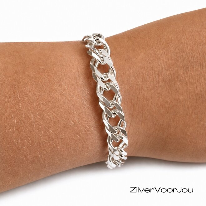 Zilveren dubbele gourmet schakel heren armband 20 cm 10 mm breed massief