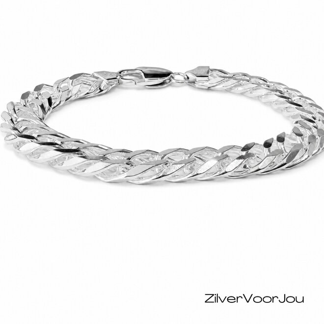 Zilveren dubbele gourmet schakel heren armband 20 cm 10 mm breed massief