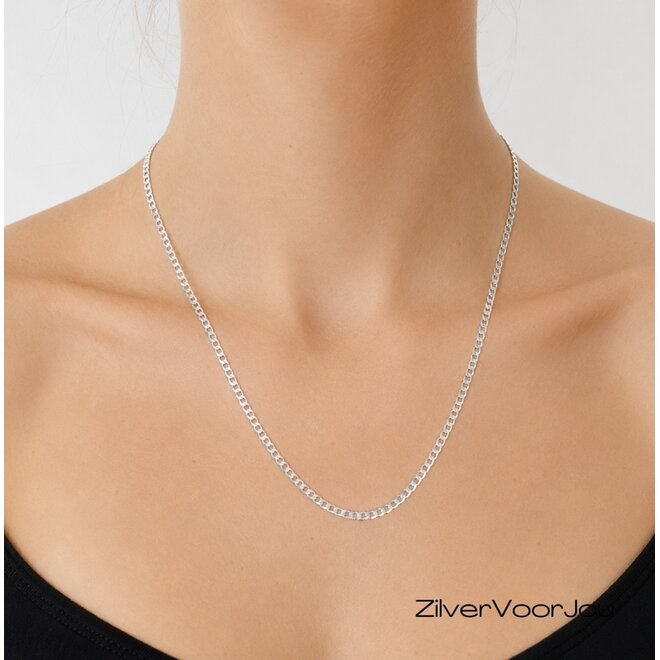 Zilveren platte gourmet ketting 45 cm 3 mm