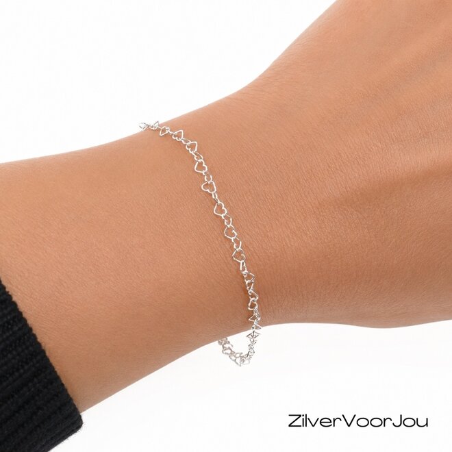 925 Zilveren hartjes armband 18 cm