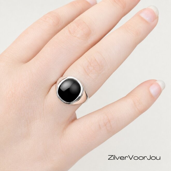 Zilveren zwarte onyx zegelring
