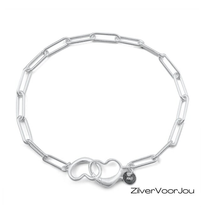 Zilveren twee hartjes armband 19 cm