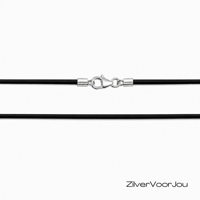 Zwarte rubberen ketting 2 mm met zilveren sluiting