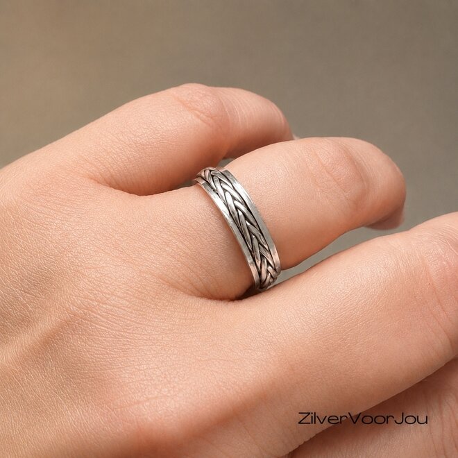 Zilveren Spinner Ring met Gevlochten Design – 925 Sterling Zilver