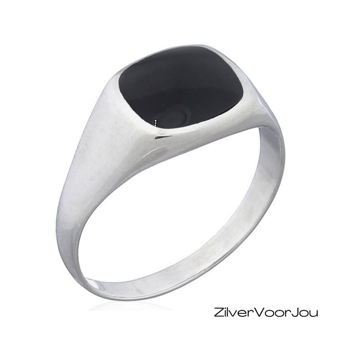 Zilveren zwarte agaat zegelring
