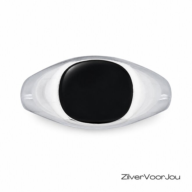 Zilveren zwarte agaat zegelring