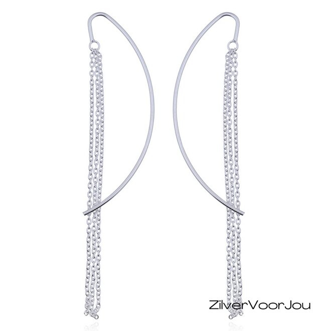 Zilveren doorhaaloorbellen met ketting sliertjes