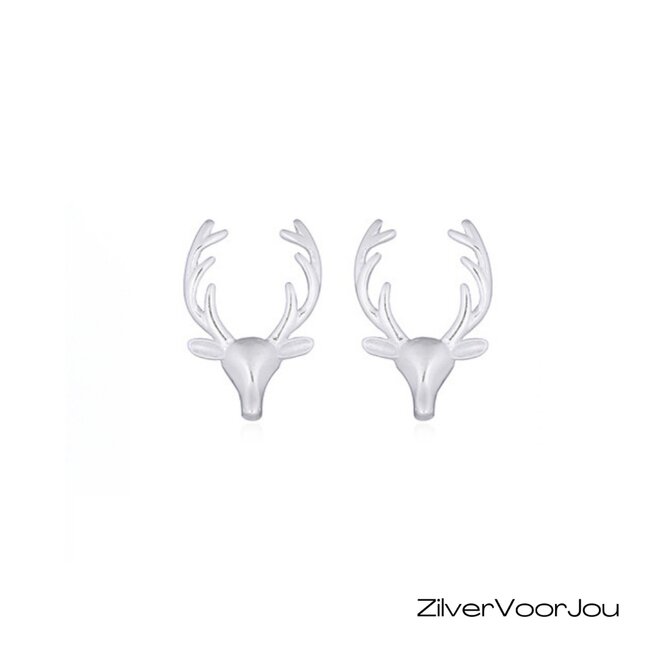 Zilveren hert met gewei oorstekers