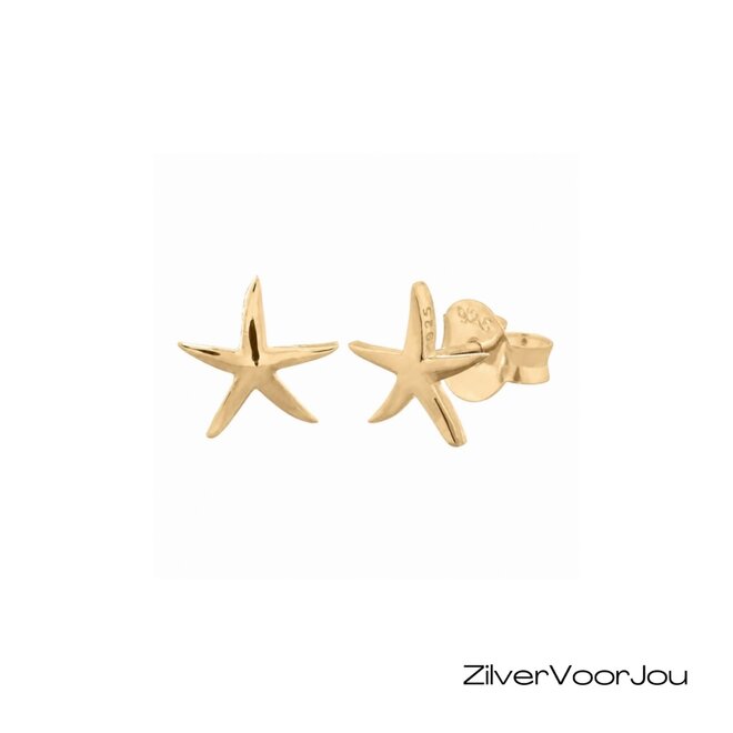 Zilveren zeester oorknopjes  zilver en gold plated