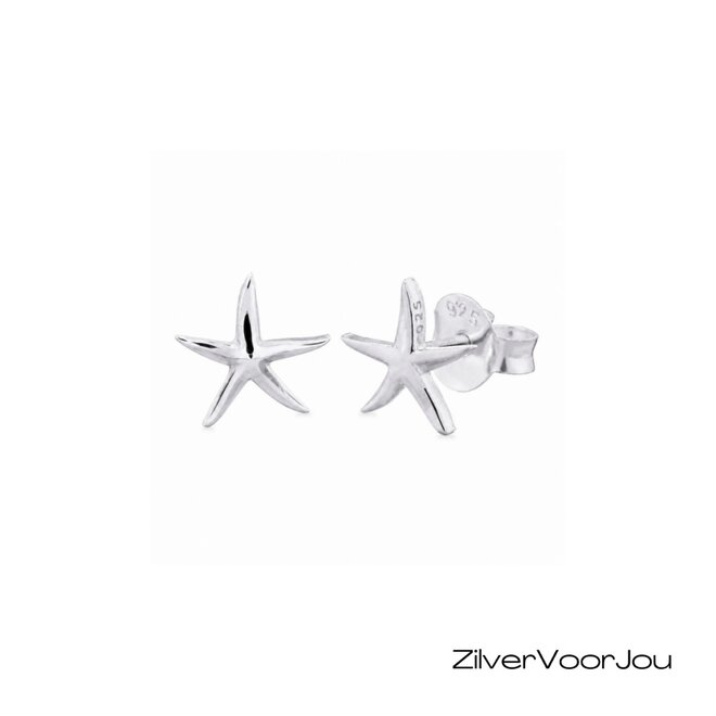 Zilveren zeester oorknopjes  zilver en gold plated