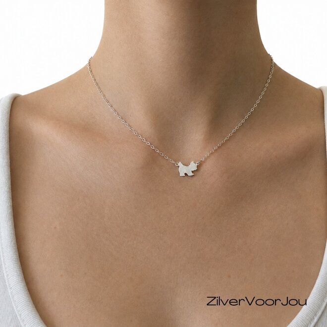 zilveren ketting met matte Schotse terriër- en Westie-hanger – 40 tot 42,5 cm