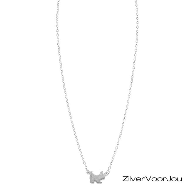 zilveren ketting met matte Schotse terriër- en Westie-hanger – 40 tot 42,5 cm