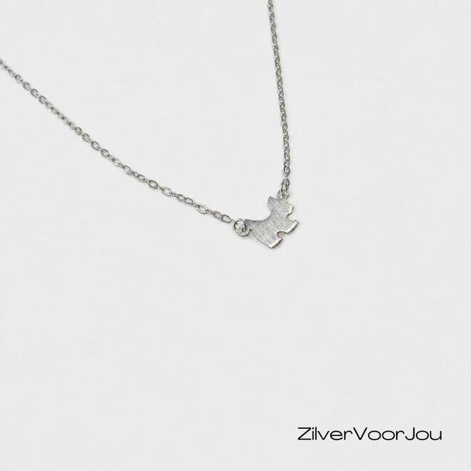 zilveren ketting met matte Schotse terriër- en Westie-hanger – 40 tot 42,5 cm