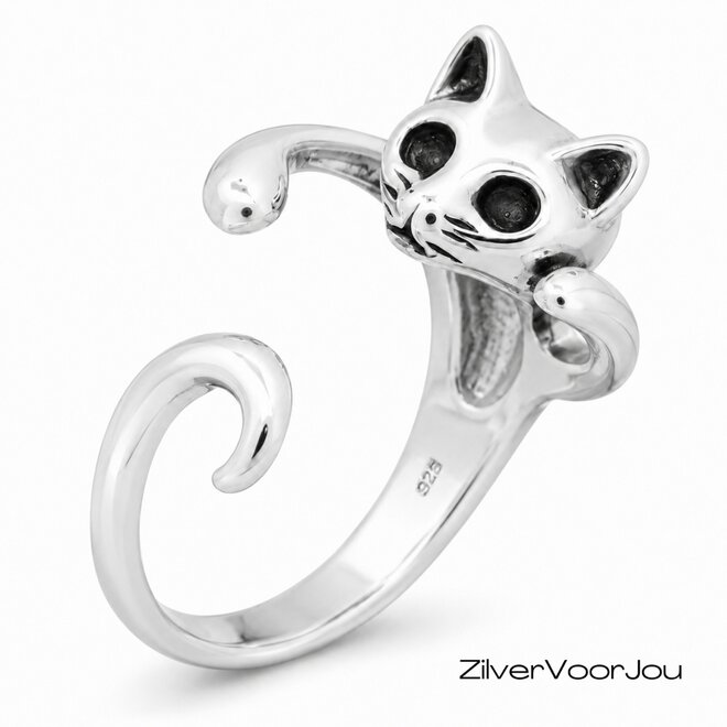 Verstelbare kattenring gemaakt van echt zilver