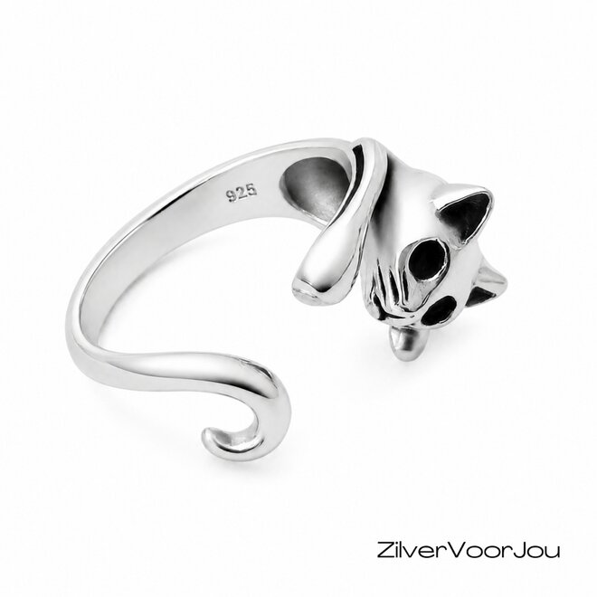 Verstelbare kattenring gemaakt van echt zilver