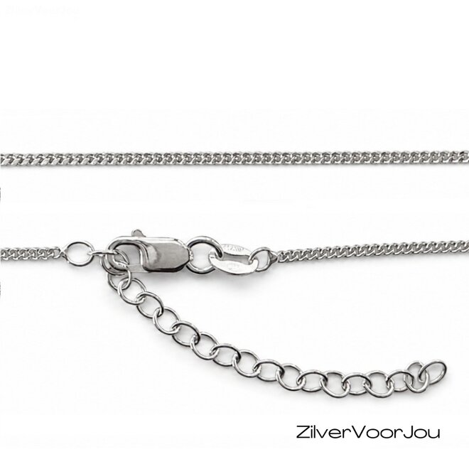 Zilveren gourmet ketting rhodium verstelbaar