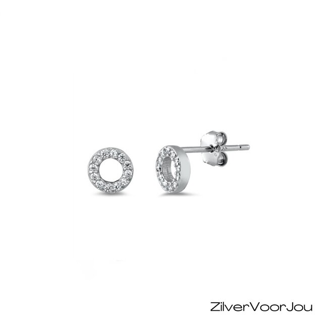 Zilveren kleine open cirkel zirkoon studs