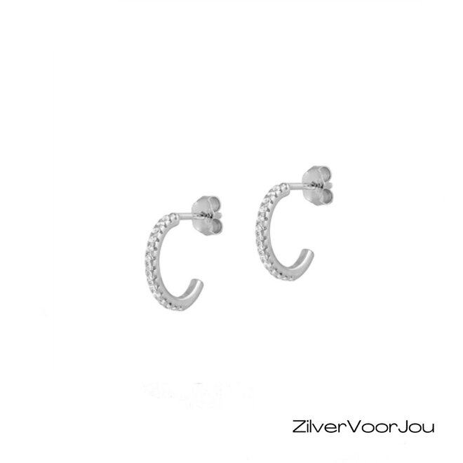 Zilveren kleine witte zirkoon steek creolen