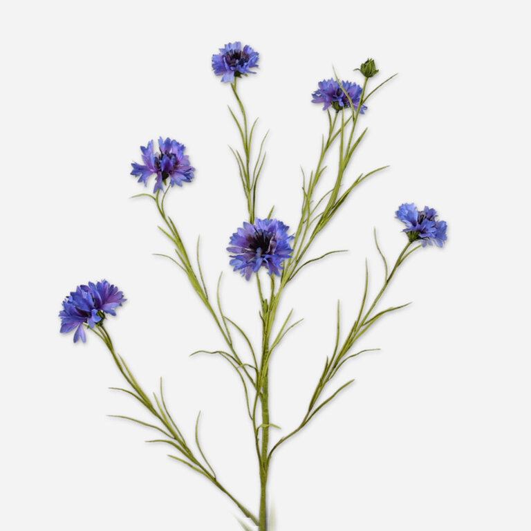 Kunststeel Korenbloem met paarse zijden bloemen en groene bladeren is een kunststeel met een natuurgetrouwe uitstraling en een lengte van 92 cm.