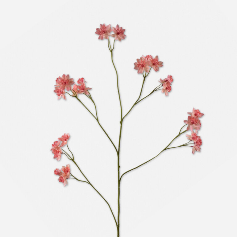 Kunststeel Astrantia met roze zijden bloemen is een kunststeel met een natuurgetrouwe uitstraling en een lengte van 95 cm.