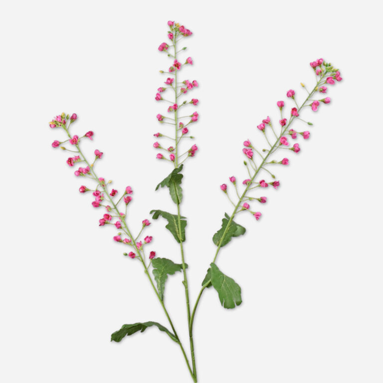 Kunststeel Primula met roze bloemen en groene bladeren is een kunststeel met een natuurgetrouwe uitstraling en een lengte van 111 cm.