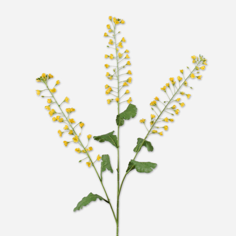 Kunststeel Primula met gele bloemen en groene bladeren is een kunststeel met een natuurgetrouwe uitstraling en een lengte van 111 cm.