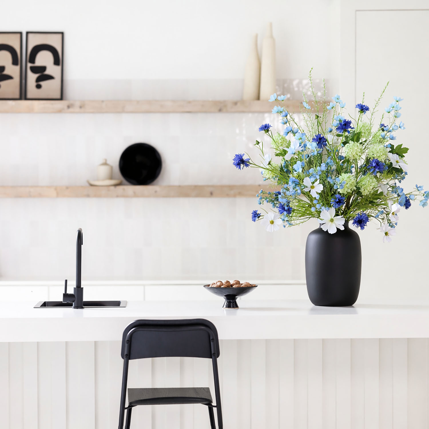 ★asian interior★ ★Glass＆Flower・set Zijden boeket Mira Azure - Kunstbloemen - Vol en puur boeket