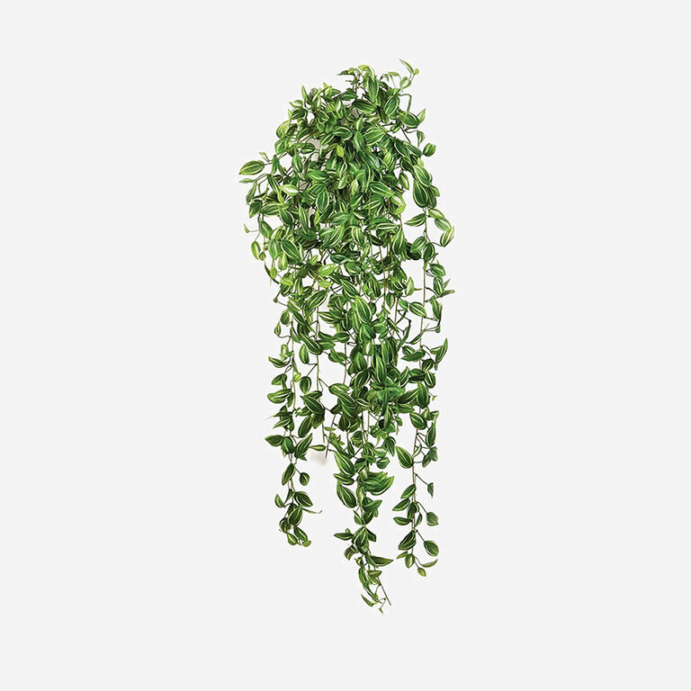 Kunstplant hangend Tradescantia met groene bladeren is een hangplant met een natuurgetrouwe uitstraling en een lengte van 95 cm.