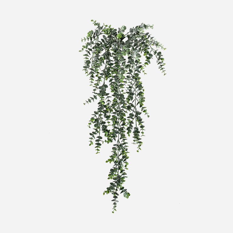 Kunstplant hangend Eucalyptus met groene bladeren is een hangplant met een natuurgetrouwe uitstraling en een lengte van 75 cm.
