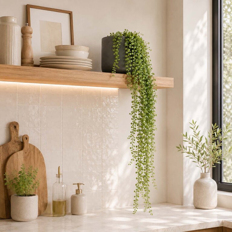 Kunstplant hangend Ficus Pumila met groene bladeren is een hangplant met een natuurgetrouwe uitstraling en een lengte van 100 cm.