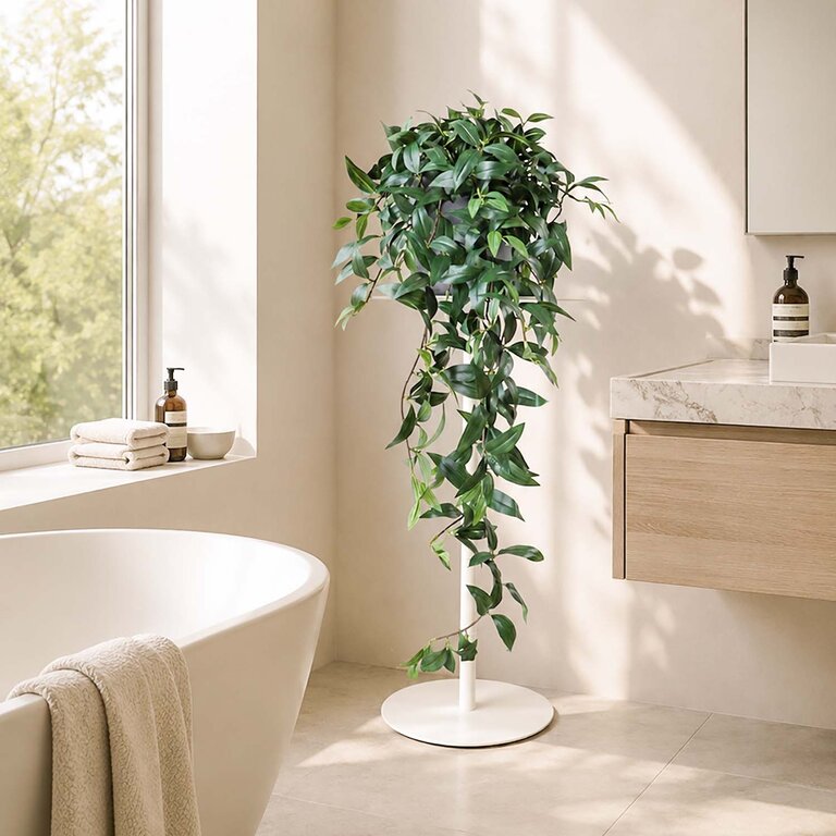 Kunstplant hangend Tradescantia met groene bladeren is een hangplant met een natuurgetrouwe uitstraling en een lengte van 105 cm.
