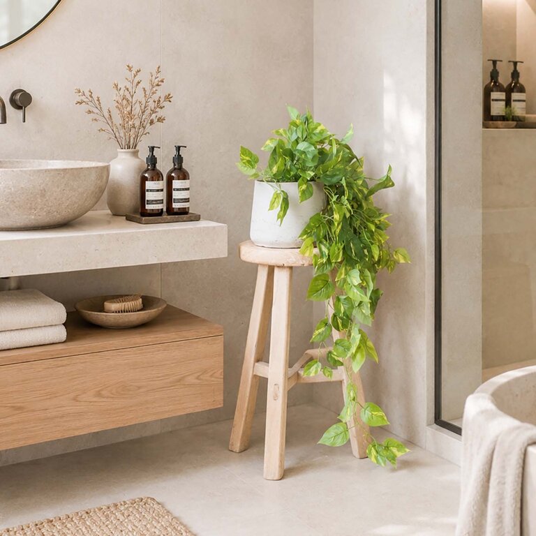 Kunstplant hangend Pothos met groene bladeren is een hangplant met een natuurgetrouwe uitstraling en een lengte van 85 cm.