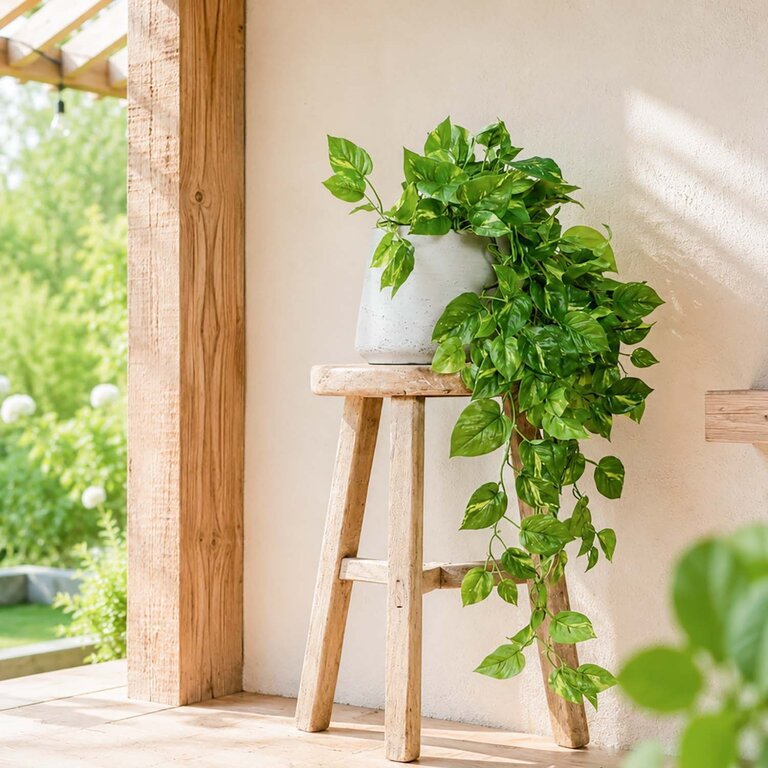 Kunstplant hangend Pothos met groene bladeren is een hangplant met een natuurgetrouwe uitstraling en een lengte van 85 cm.