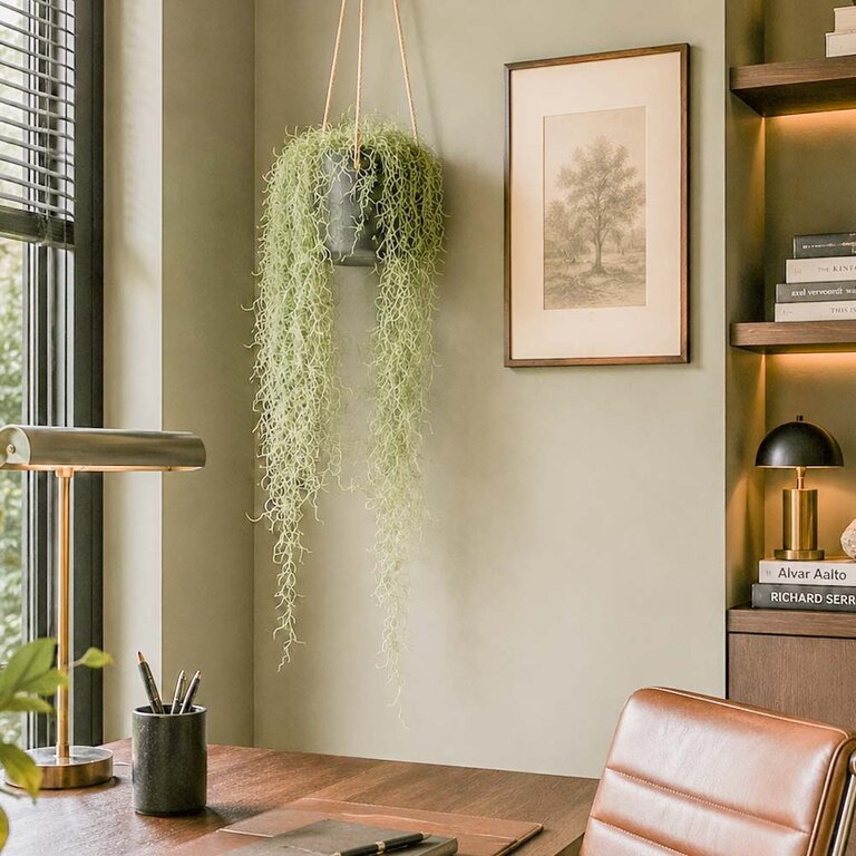 Kunstplant hangend Tillandsia met groengrijze bladeren is een hangplant met een natuurgetrouwe uitstraling en een lengte van 95 cm.