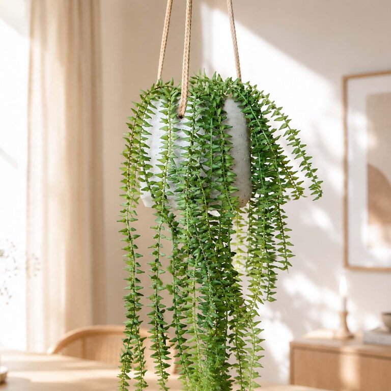 Kunstplant hangend Varen met groene bladeren is een hangplant met een natuurgetrouwe uitstraling en een lengte van 70 cm.